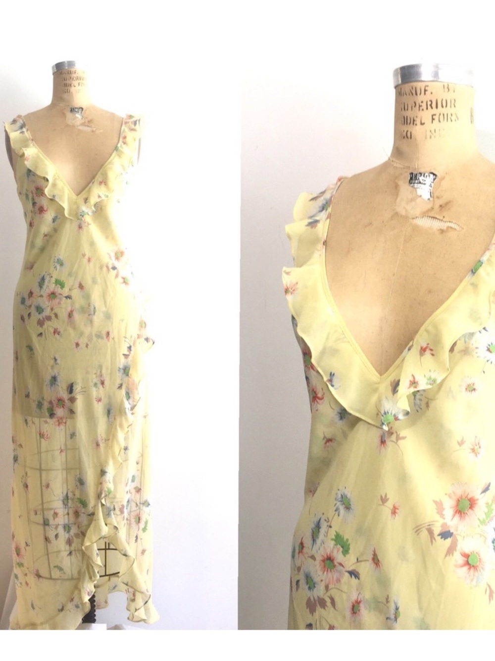 Y2K Victoria’s Secret Ruffle Floral Slip Dress Sheer Faux Wrap Lingerie Size XS